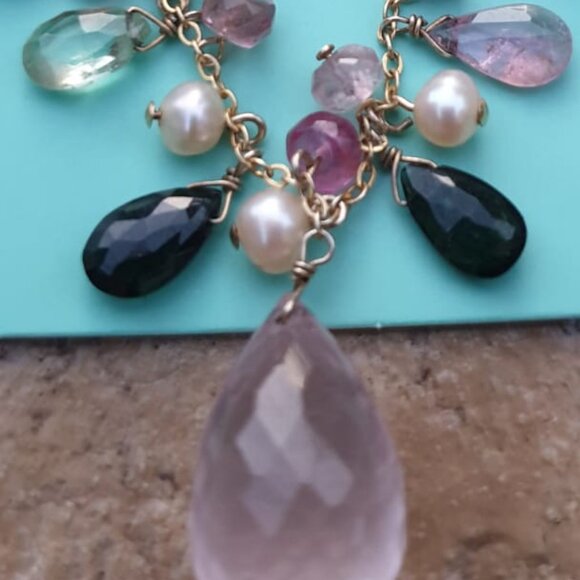 Multi Color Natural Stones Pearls Necklace Pendant Gold Plated Silver Jewelry - Picture 3 of 3